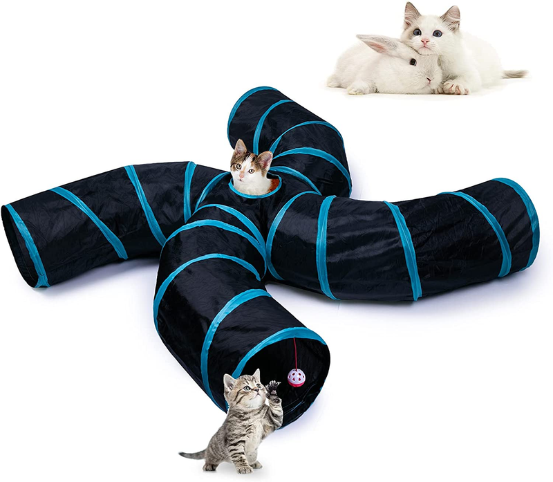Cat Tunnel, 4 Way S Shape Collapsible Tube with Interactive Ball & Storage Bag,