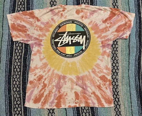 Stussy Designs Tie Dye Rasta Roots Reggae Logo Faded T-Shirt