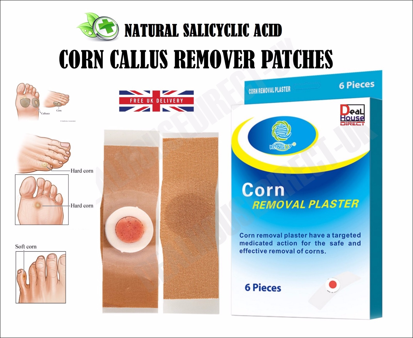 FOOT CORN REMOVAL PLASTER 6 12 NATURAL HERBAL PATCHES KILLER WART PAIN