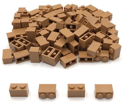 Lego 100 New Medium Nougat Bricks 1 x 2 Studs Building Blocks Pieces