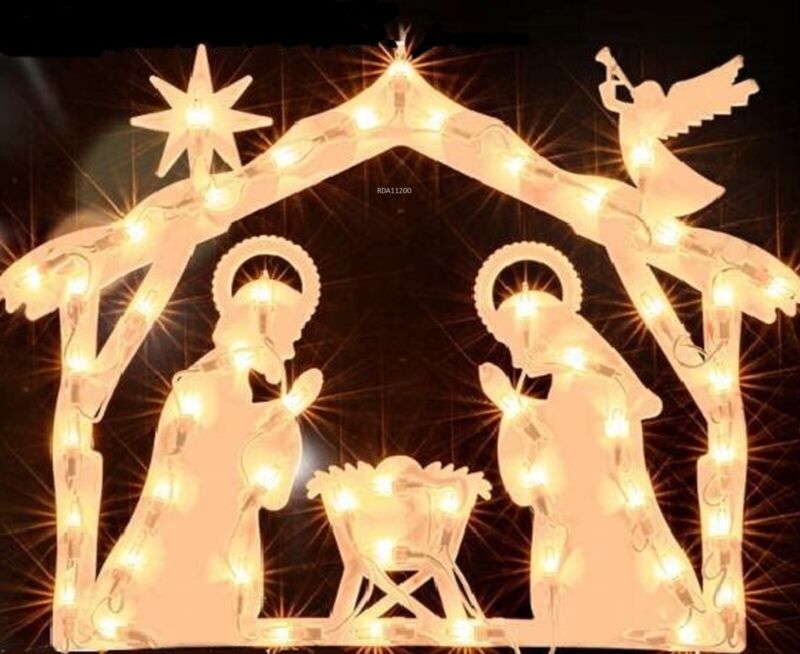 Lighted Nativity Scene Window Sculpture 50 Lights Christmas Decoration New
