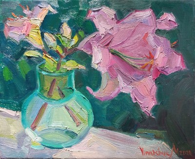 Gemälde öl auf leinwand Blumen, Lilien, Größe: 25x30x2 cm