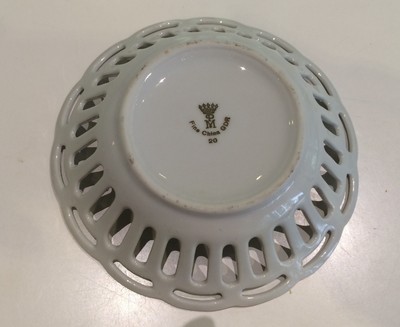 Antique German Gilded Pierced Small Ribbon Trinket Dish w Victorian Scene