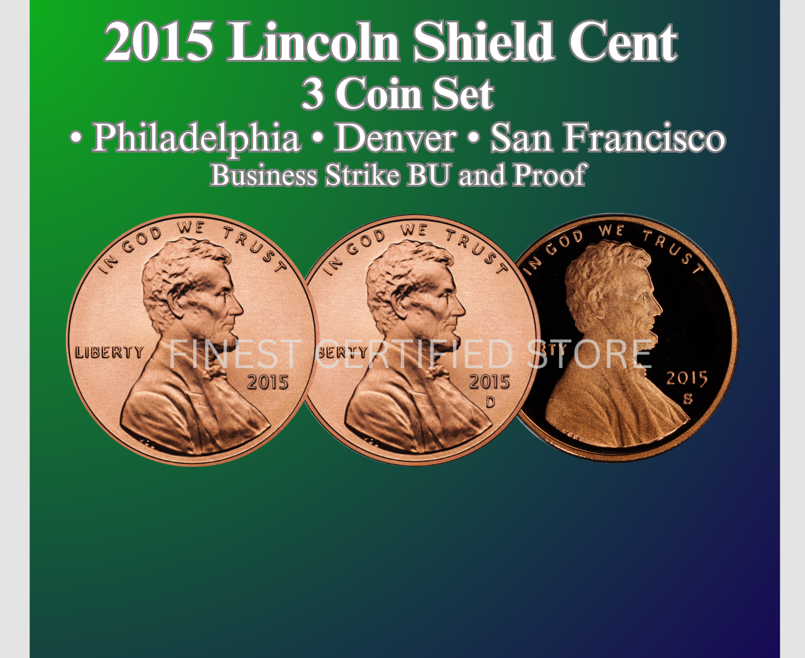 2015 P & D & S LINCOLN SHIELD CENT 3 COIN SET NEW  BU & PROOF ULTRA HEAVY CAMEO