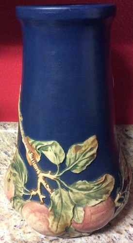 Antique Weller Blue Baldwin Art Pottery Large Apple Tree Vase