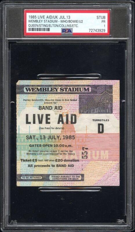 1985 LIVE AID CONCERT TICKET 7/13/85 UK QUEEN U2-STING-ELTON JOHN-WHO-BOWIE🔥PSA