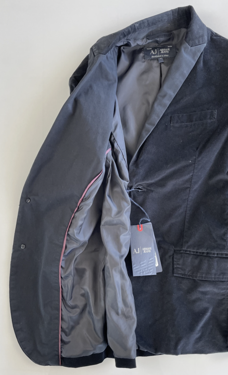 Pre-owned Armani Jeans Single Breasted Samt Blazer Jacket Velvet Jacket Suit 52 In Blue