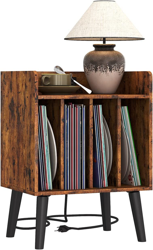 Modern Record Player Stand for Small Size Player,  Side Table with Charging Stat