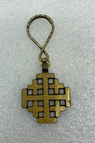Vintage Terra Sancta Guild Israel Jerusalem Cross Pendant Metal Keychain 1969 