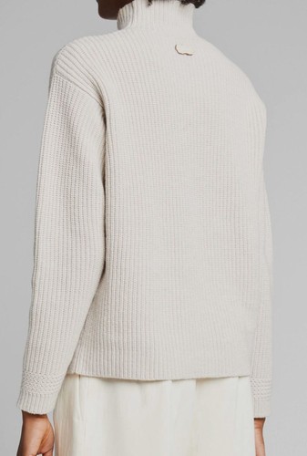 Pre-owned Agnona $1990  Women's Ivory Cashmere Pearl Ribbed Turtleneck Sweater Sz It40/us4 In White