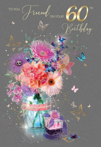 FRIEND 60 60th Birthday Card - Female / Floral - Cherry