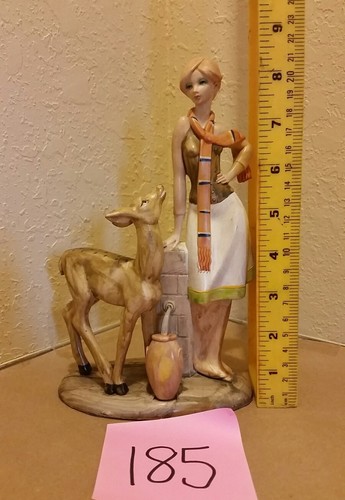 FONTANINI Resin Girl with Deer at Fountain Depose Italy 754 Signed Simonetti
