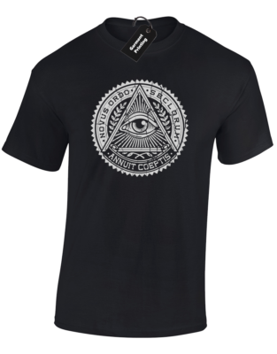 VINTAGE ILLUMINATI MENS T SHIRT PYRAMID EYE REPTILIAN MASONIC SECRET TOP COL