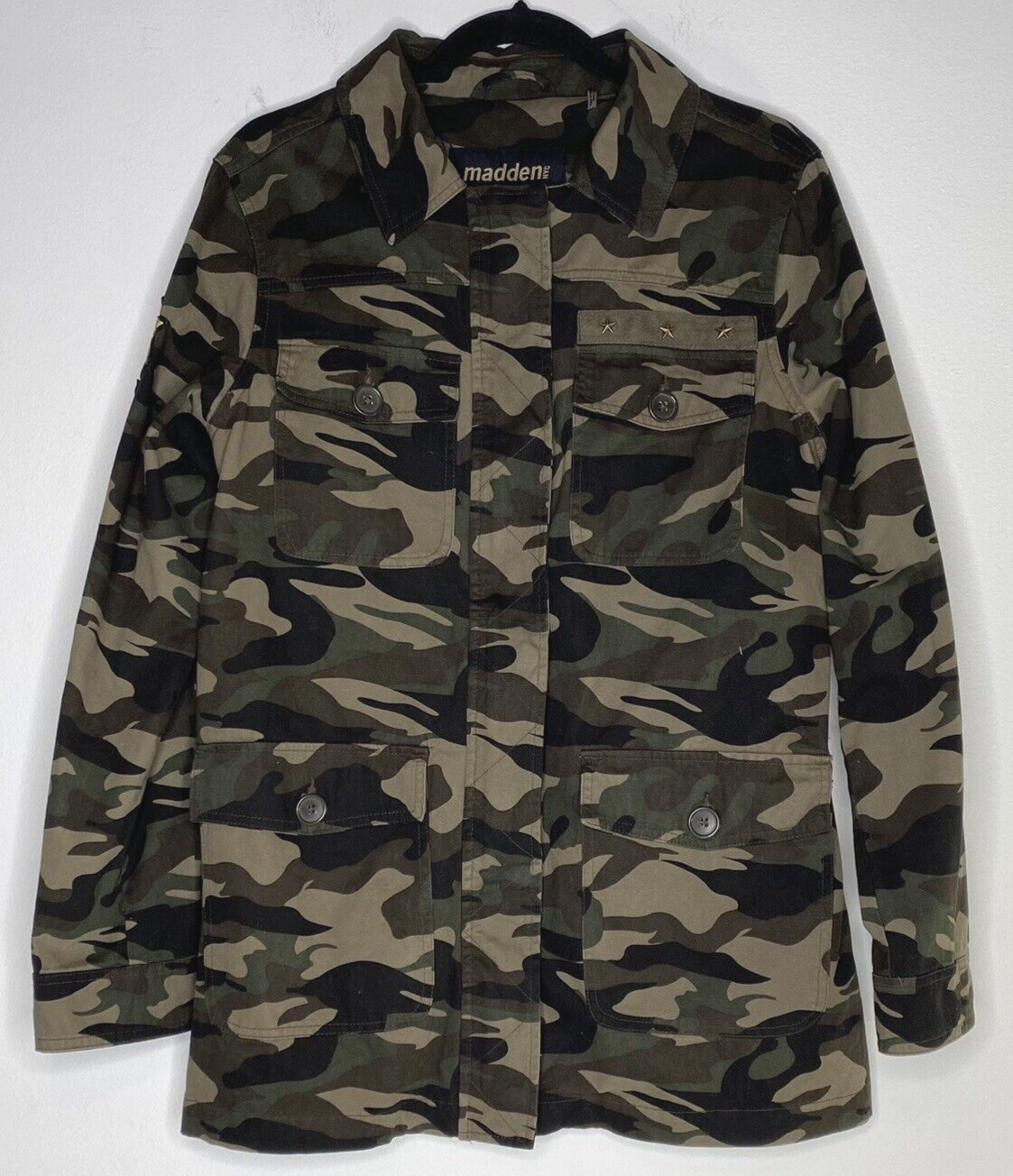 Madden NYC Military Style Camo Jacket Women's Large Zip Long