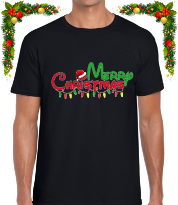 MERRY CHRISTMAS LIGHTS CHRISTMAS MENS T SHIRT FUNNY CHRISTMAS TEE XMAS SANTA