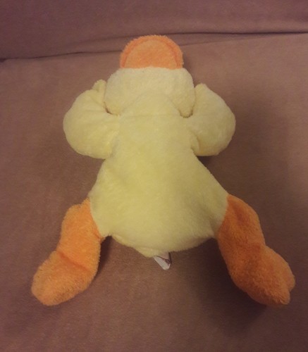 TY Pluffies yellow orange DUCKY DUCK Laying Down Plush stuffed animal 10