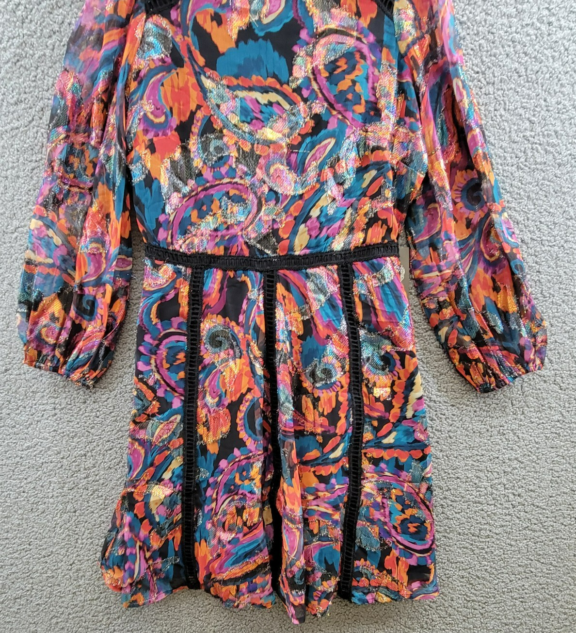 Vince Camuto Metallic Chiffon Fit & Flare Dress Women's 6 Multi Quarter Sleeve - Picture 4 of 18