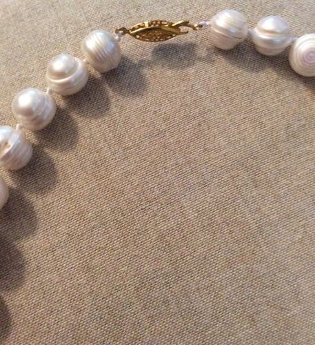 18 Inch Large White Baroque Freshwater Pearl Strand - Fully Knotted Strand!