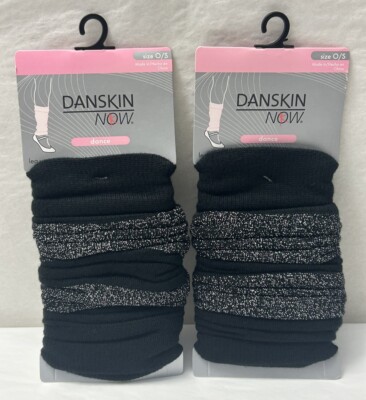 New Danskin Now Black Shimmer Leg Warmers 2-PACK One Size O/S (U3)