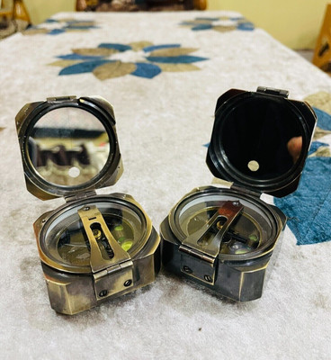Set 2 Antique Vintage Brass Solid Kelvin & Hughes 1917 Brunton Compass Handmade