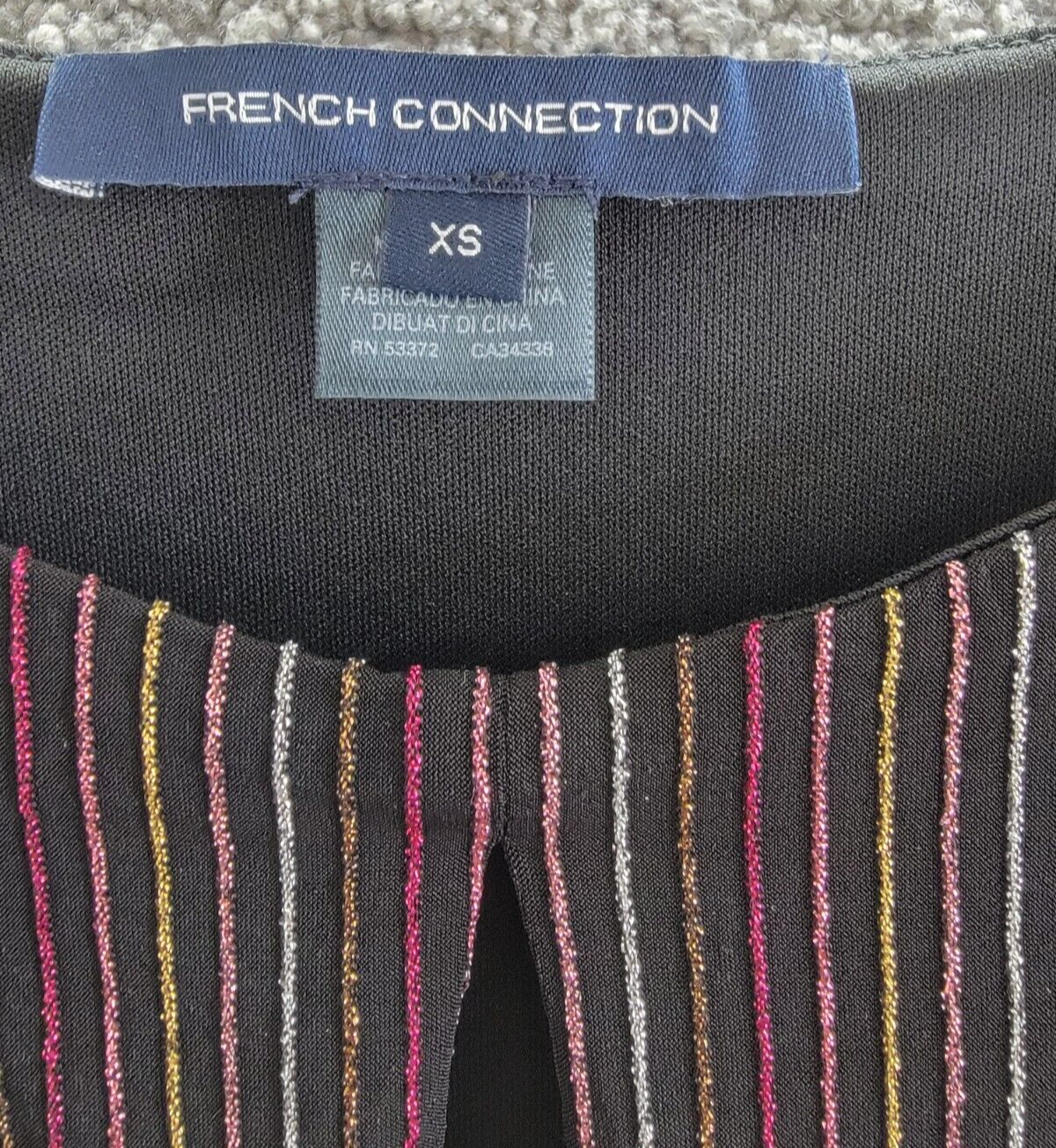 French Connection Paula Keyhole Midi Dress Women's XS Blackout Multi Round Neck - Picture 9 of 16