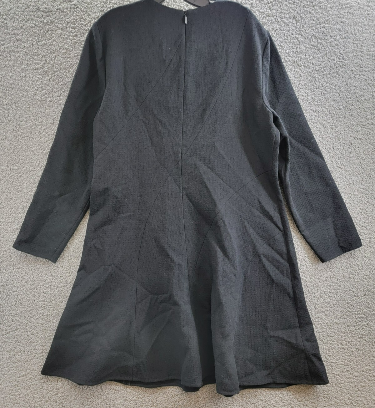 Lafayette 148 New York Seamed Wool Crepe Flounce Mini Dress Women's 16 Black L/S - Picture 11 of 16