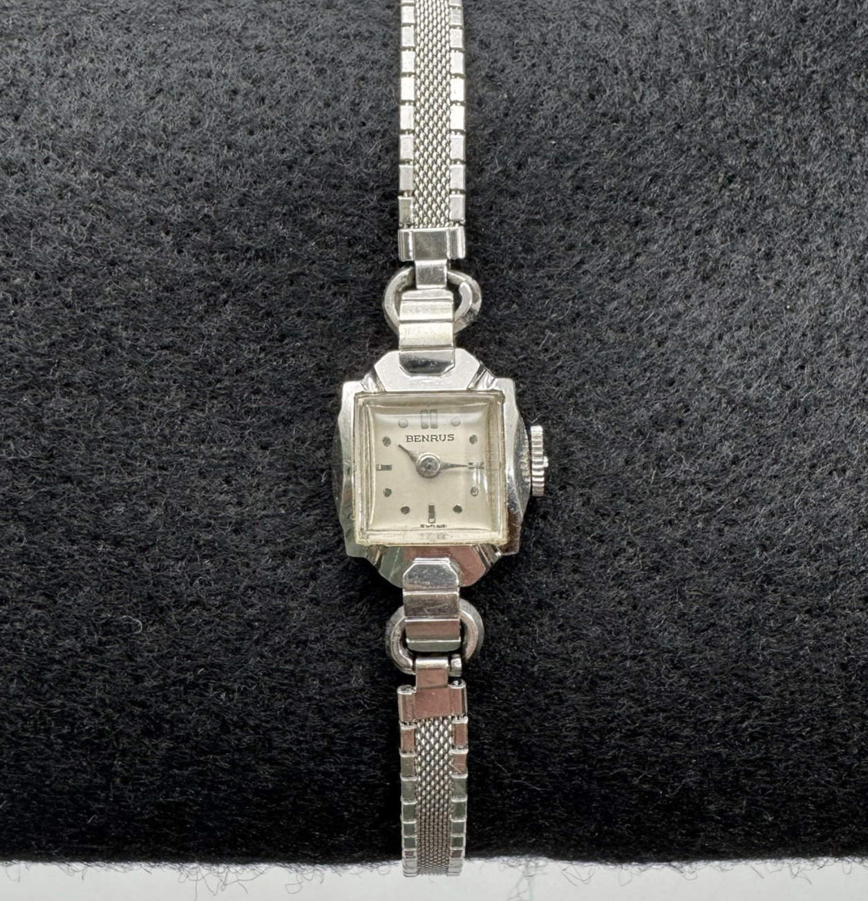 アンティークレディース時計 BENRUS K14 ホワイトゴールド rare vintage BENRUS 14K White Gold Ladies Square Watch