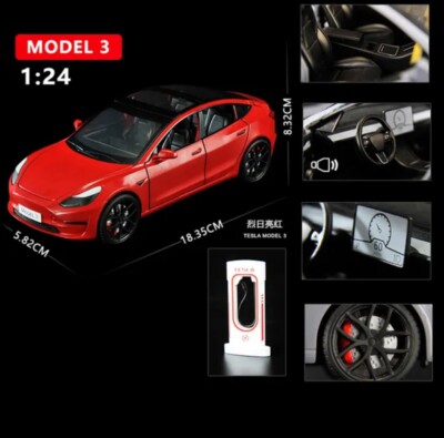 1:24 Tesla Model3 Diecast Vehicle Model Car Toy W/ Sound Light Christmas Gift 