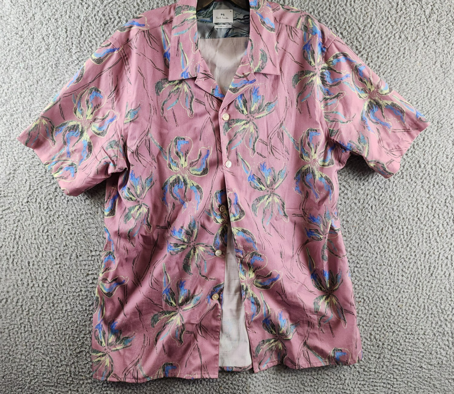 PS by Paul Smith Iris Floral Casual Fit Button Up Shirt Men's M Pink Multi S/S - Picture 2 of 12