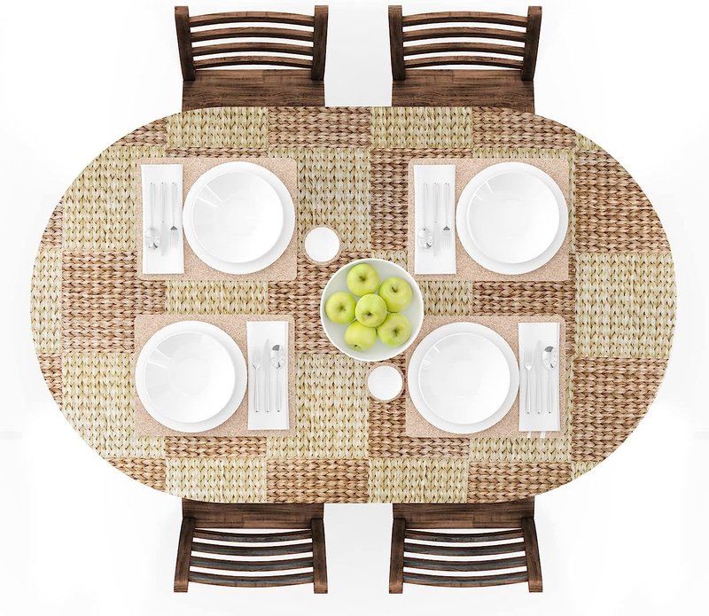 Oval Fitted Vinyl Tablecloth with Elastic Edged & Flannel Ba