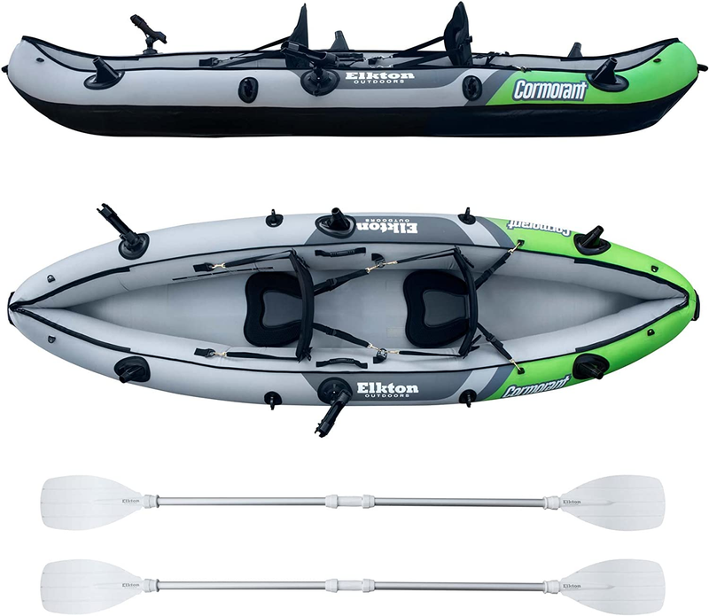 Cormorant 2 Person Tandem Inflatable Fishing Kayak, 10-Foot with EVA Padded Seat