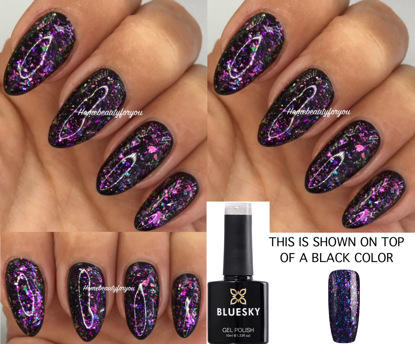 Bluesky CH16 Glitzer-Gel-Nagellack – Holografisch, Fein, Mit Glanztüchern, UV/LED Aushärtbar