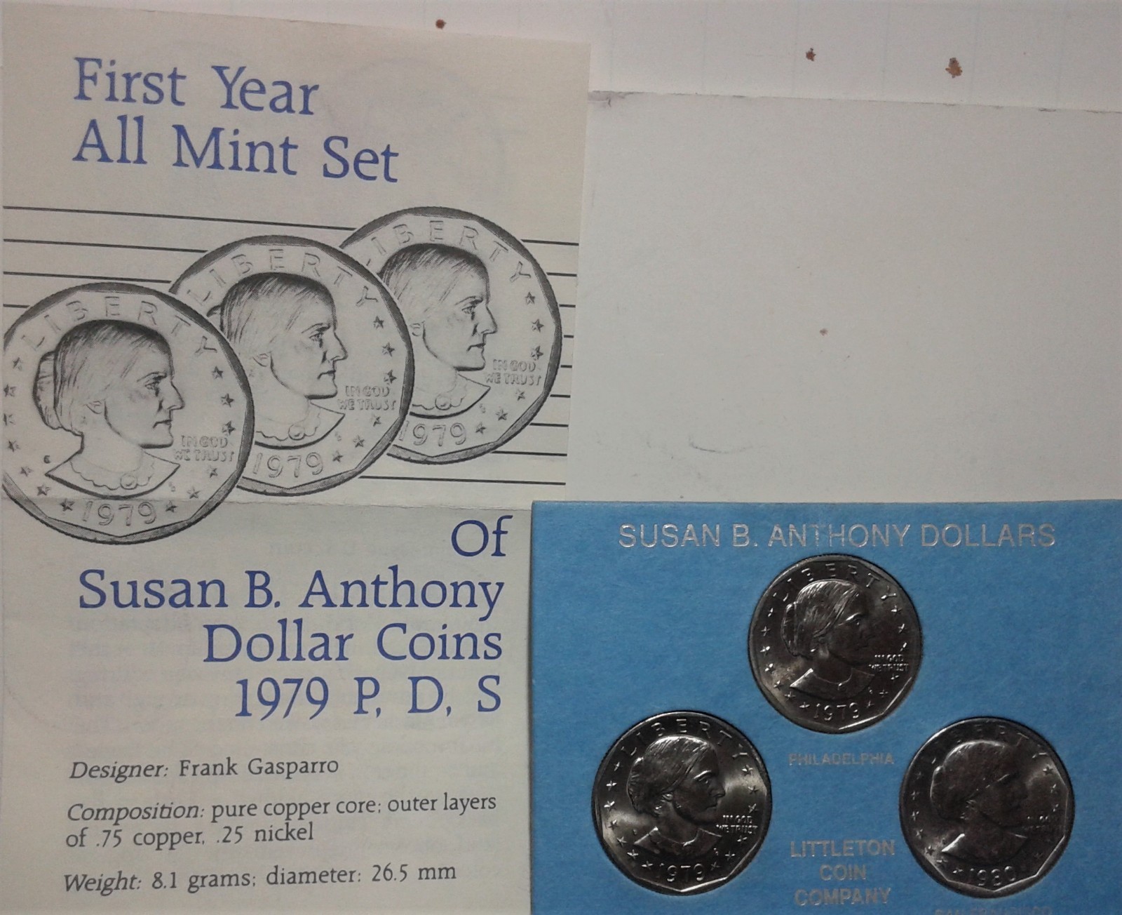 1979 P-D-S  Susan B.Anthony First Year Mint Set 3 coins BU.