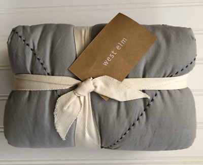 West Elm Diamond Stitch Cloud  Standard Sham Gray With Black Stitch NIP