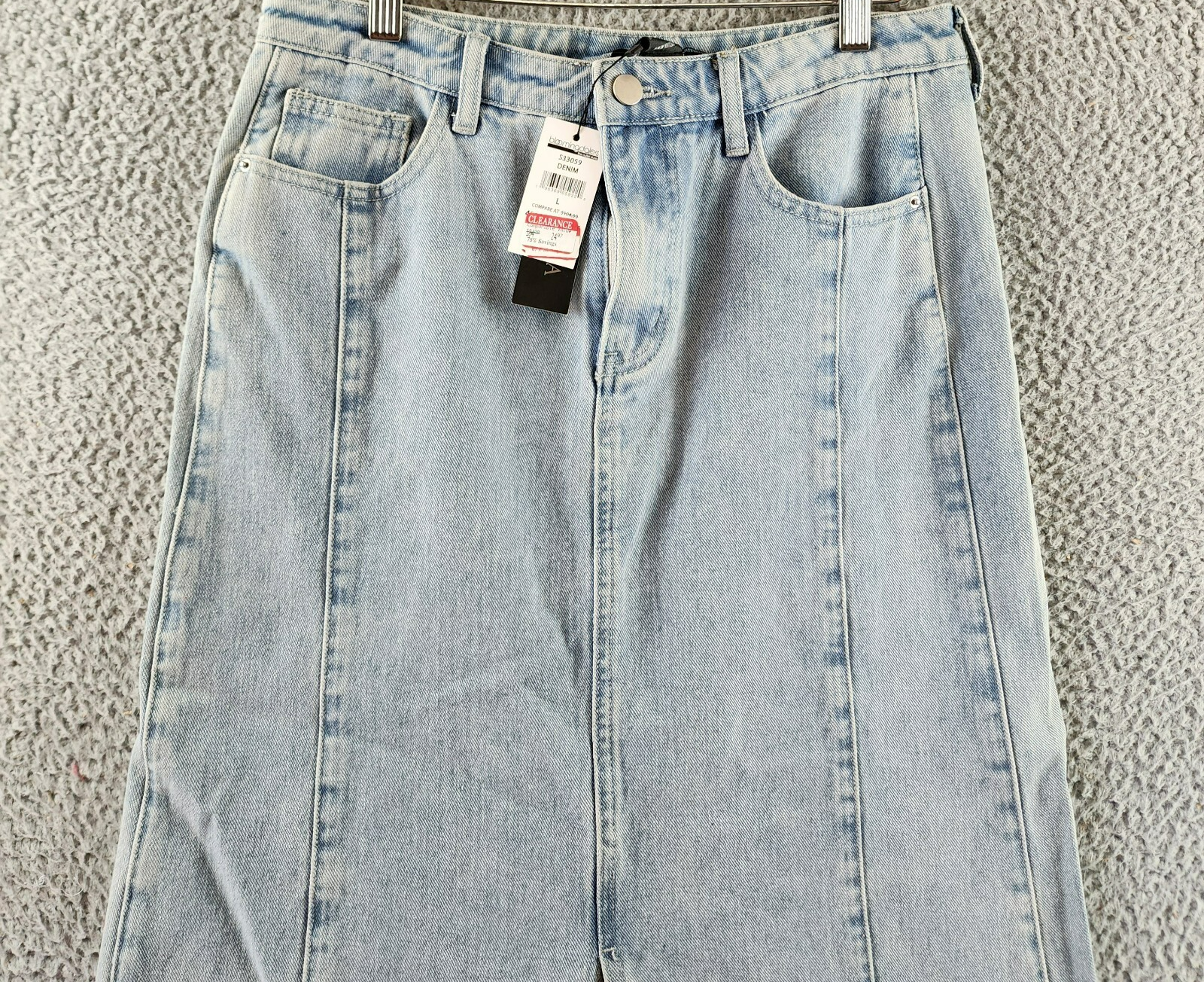 Gracia Straight Cut Midi Denim Skirt Women's L Blue Side Pockets Button Zip - Picture 4 of 17