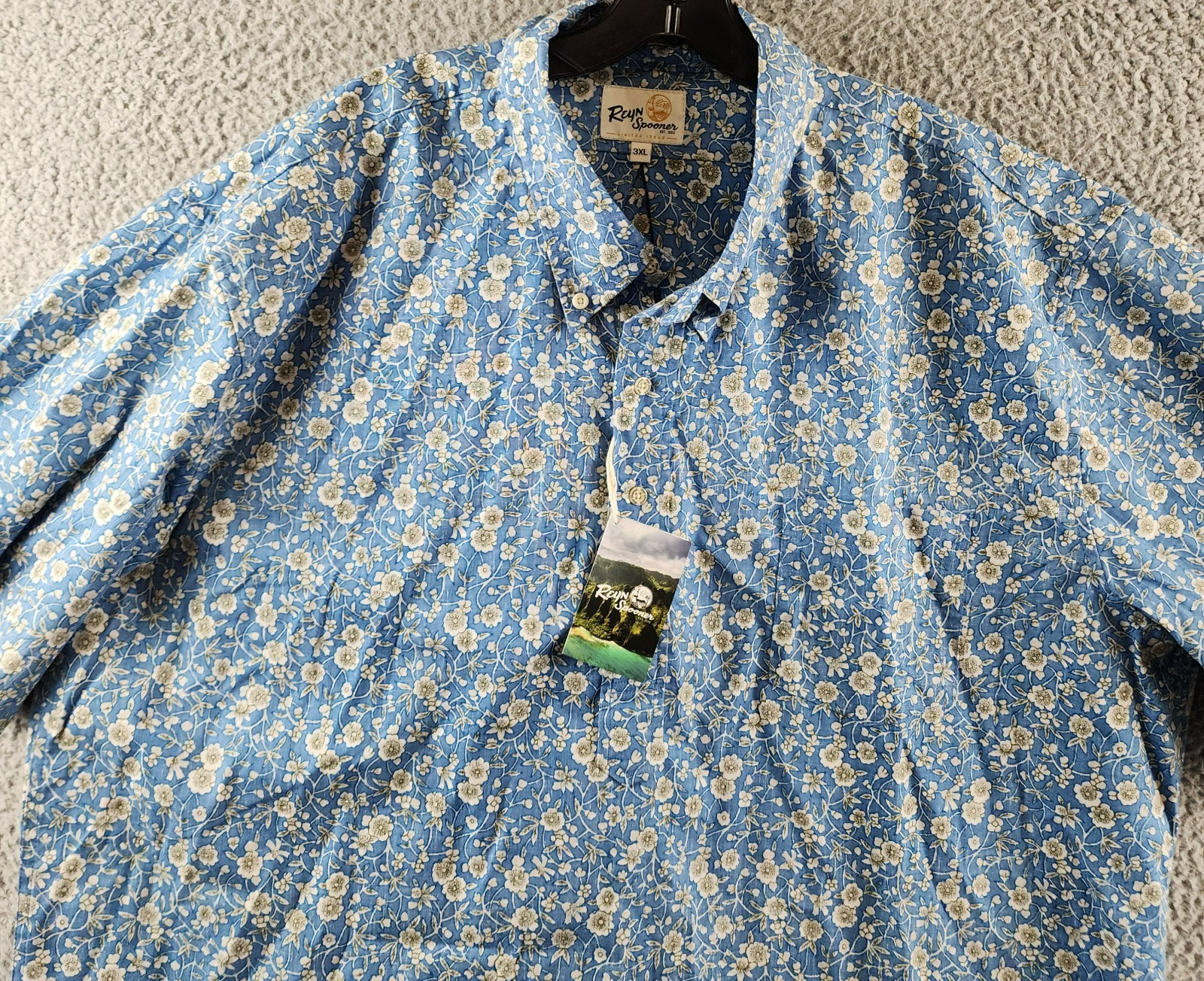 Reyn Spooner Kettle Floral Classic Fit Camp Shirt Men's 3XL Lichen Blue S/S - Picture 4 of 14