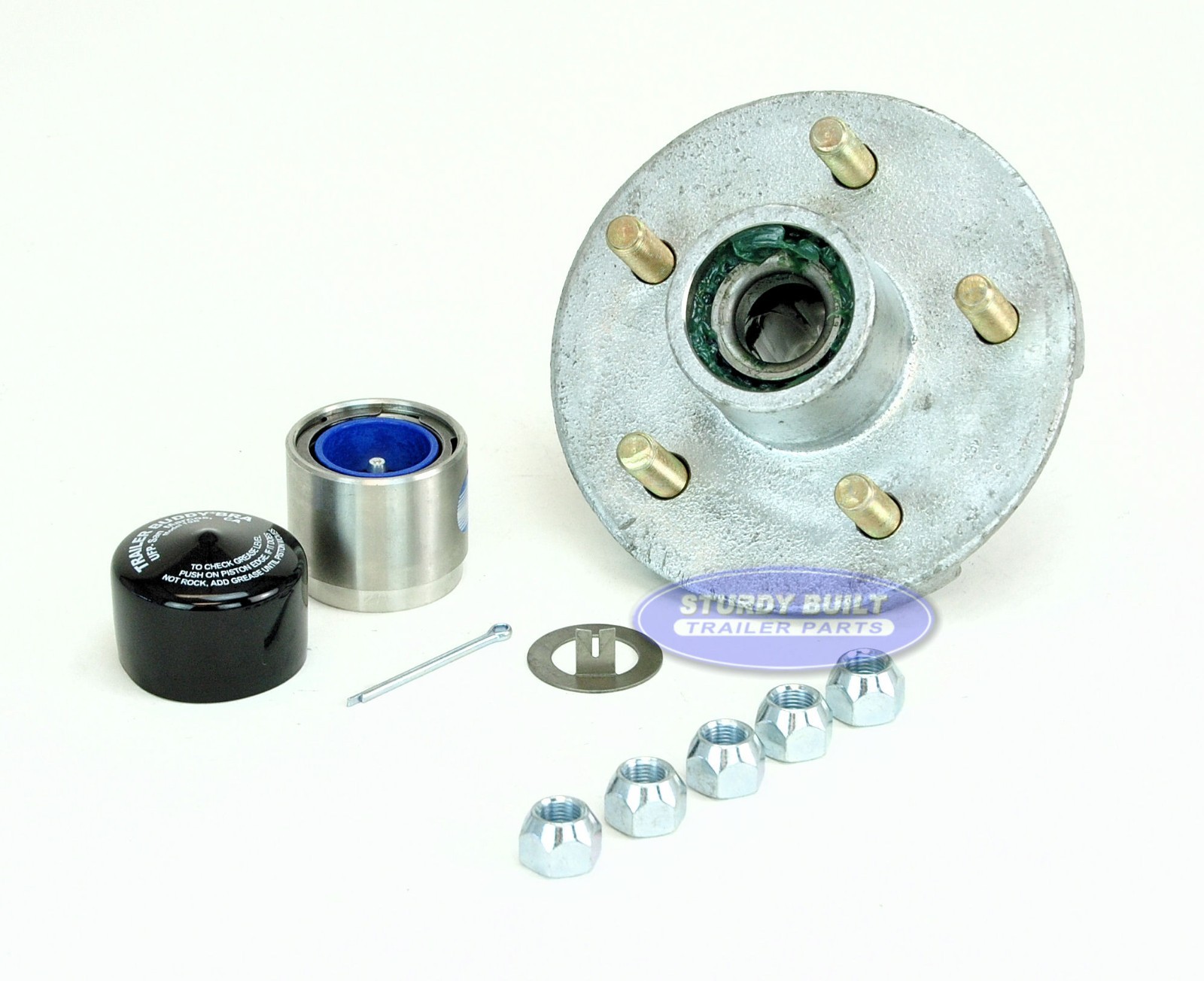 Galvanized Trailer Hub Kit 3500lb 5 Lug Pre Greased Bearings with