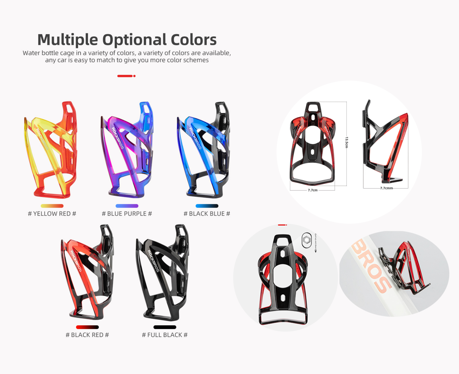 ROCKBROS 2 Packs Bike Water Bottle Cage Holder Mount Cycling Drink Cup Light PC