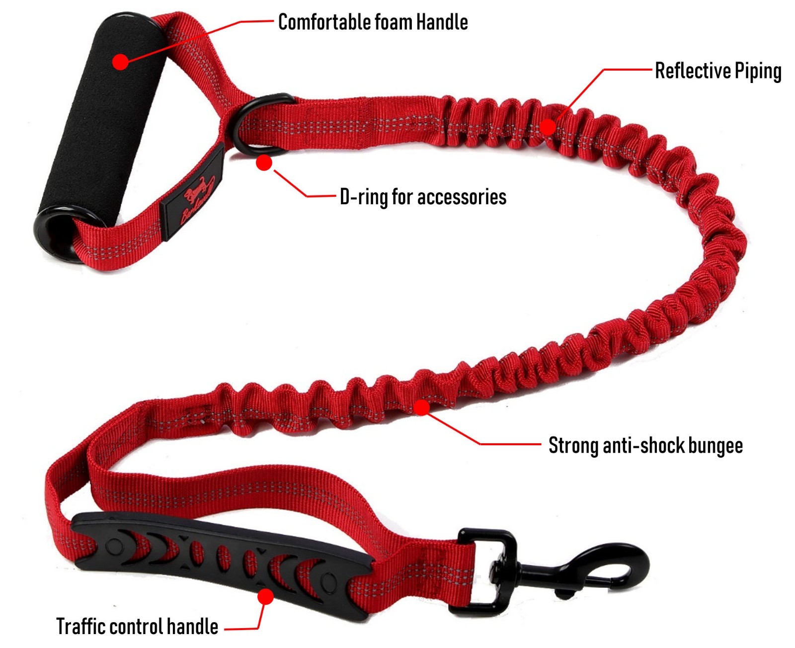 Premium Bungee Dog Lead No Pull AntiShock Leash with Traffic Control