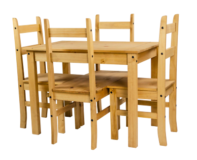 Corona Dining Table and 4 Chairs Budget Set Mexican Pine by Mercers Furniture