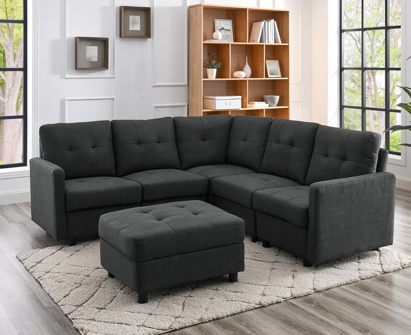 Sectional Sofa Set Modern Linen Fabric with Reversible Chaise L-Shaped