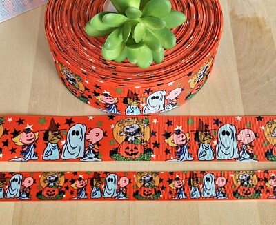 7/8, 1.5 & 3'' (1 YD) Snoopy Halloween Grosgrain RIbbon Charlie Brown Pumpkins