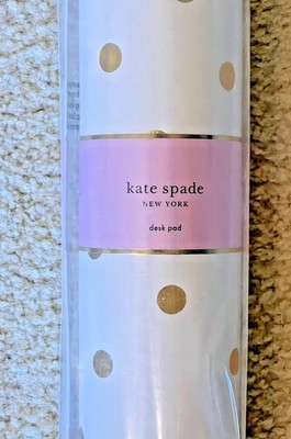 NEW 14x28'' Kate Spade New York Gold Dot with Script White Desk Pad Office Decor