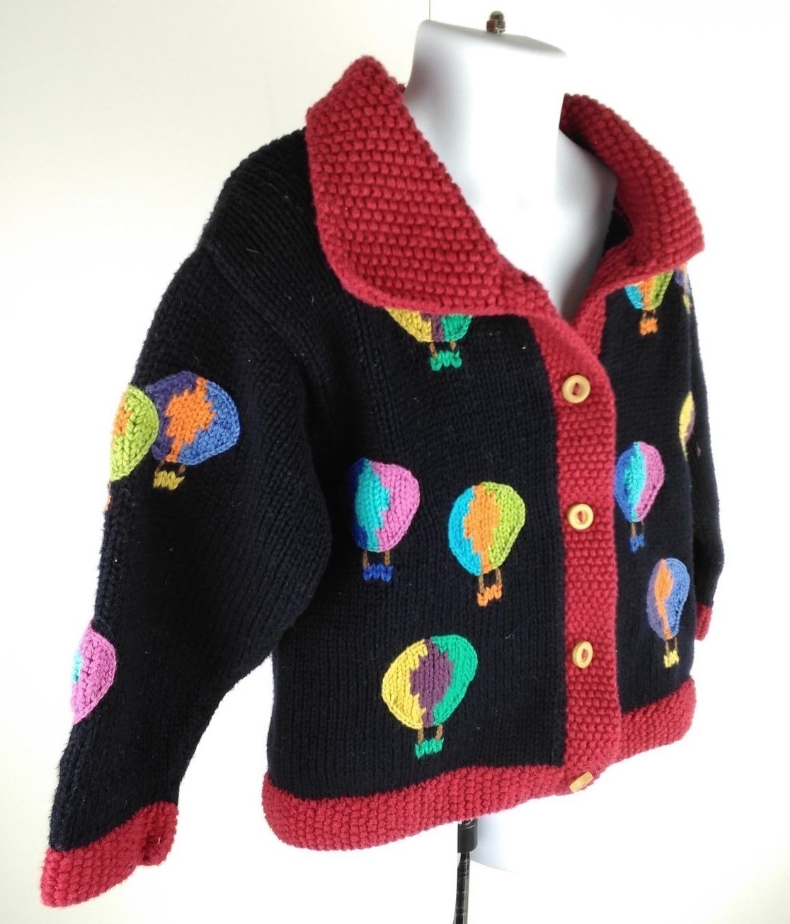 COTTON SALSA Boys/Girls Sz 4 Knit Cardigan Handmade in Peru Balloons Blue Red