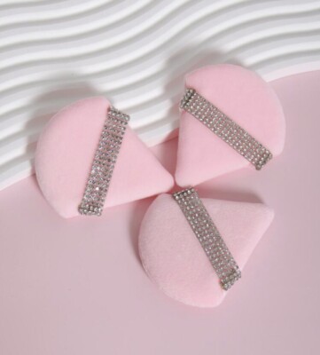 12 Pcs Rhinestone Triangle Powder Puff for Face Powder, Soft Plush Puff