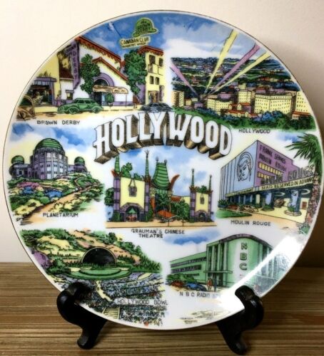 Vintage CA Souvenir 6" Plate Hollywood Bowl Brown Derby Grauman Moulin Rouge NBC