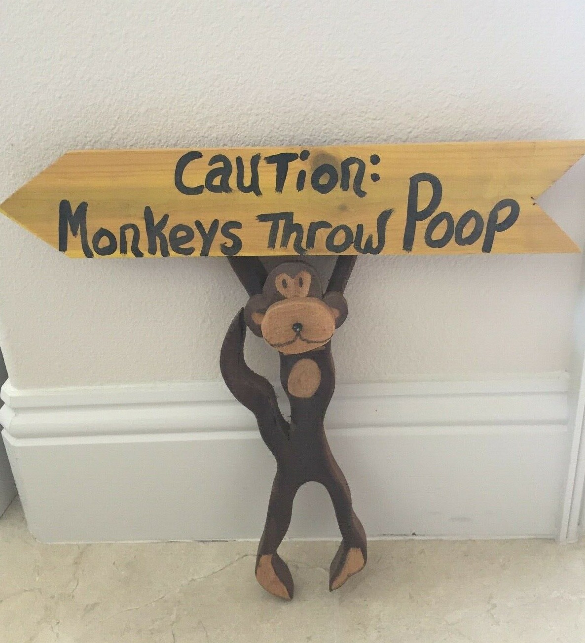 3D Caution Monkeys Throw Poop Wood Sign Wall Décor Monkey Will Throw Feces HUMOR eBay
