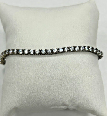 Signed CL Sterling Silver 925 Cubic Zirconia CZ Tennis Bracelet 7.5 Inches