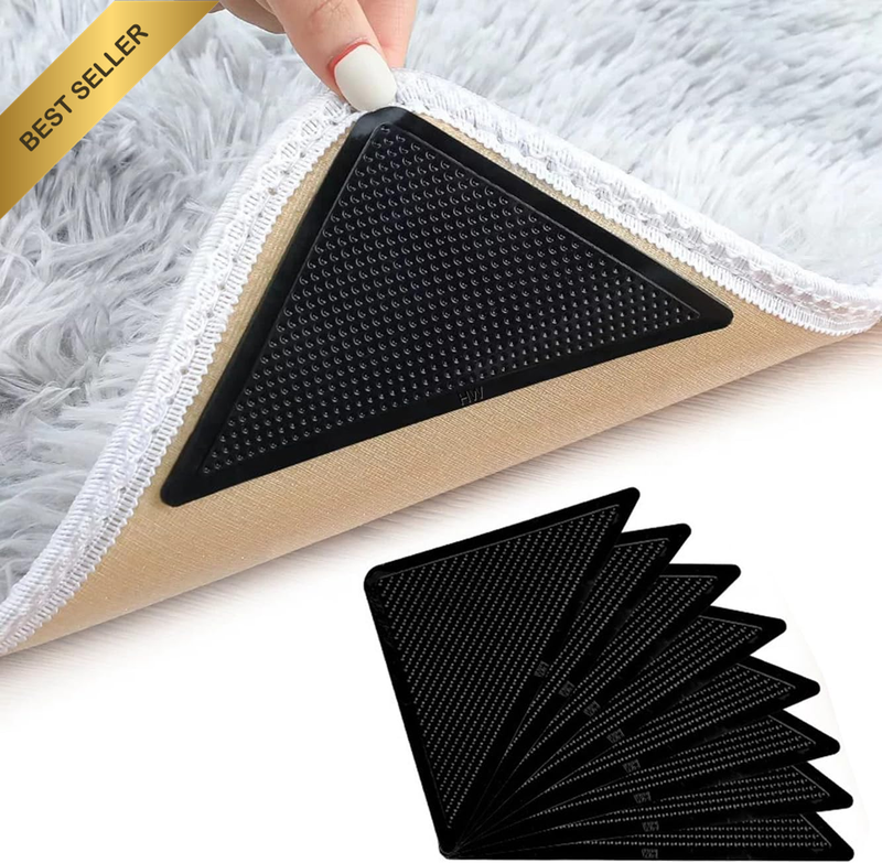8 Pieces Triangular Rug Gripper Pads - Double Sided Non Slip, Washable & Reusabl