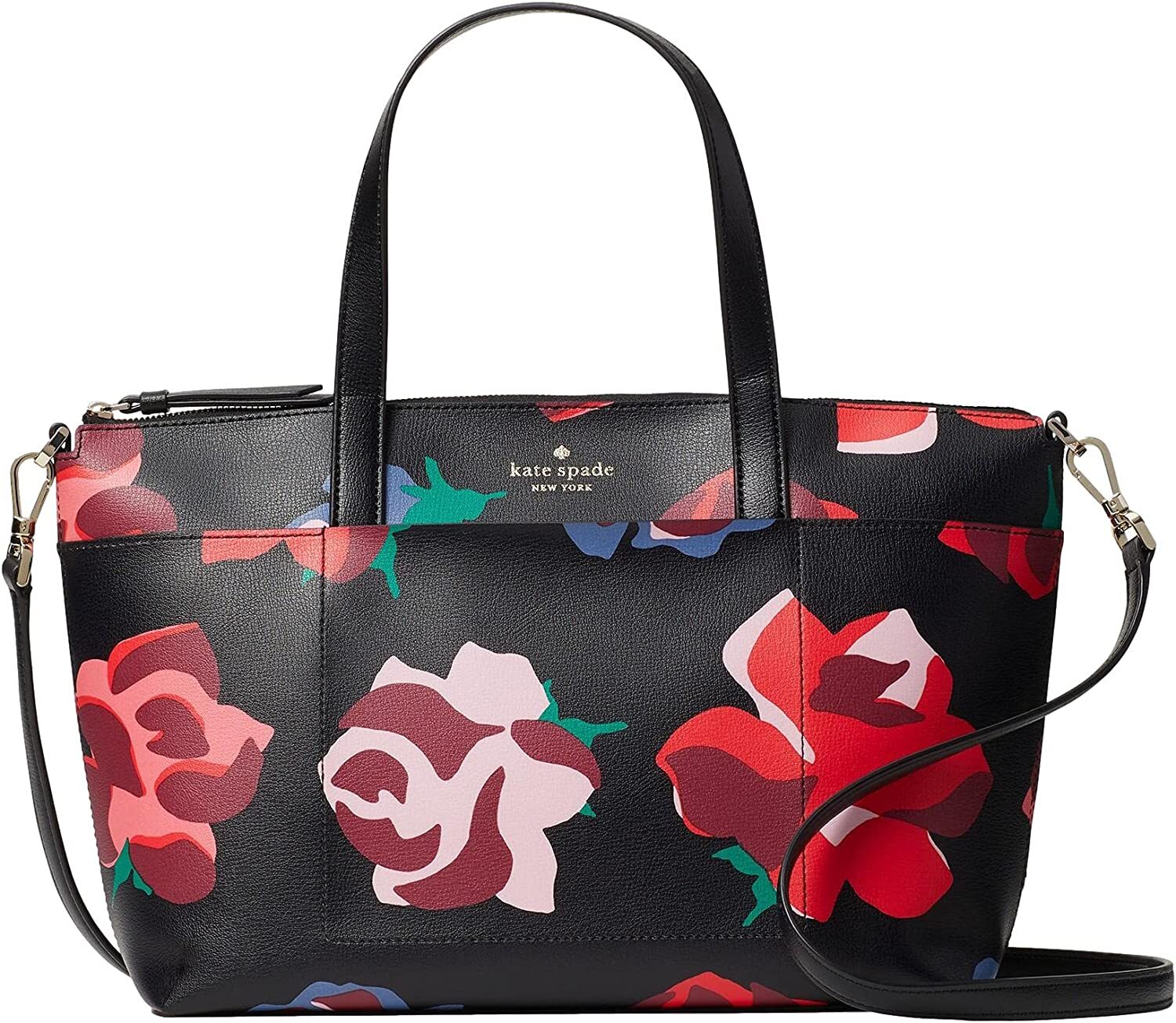 

НОВАЯ сумка-портфель Kate Spade из натуральной кожи черного и красного цвета с цветочным принтом через плечо